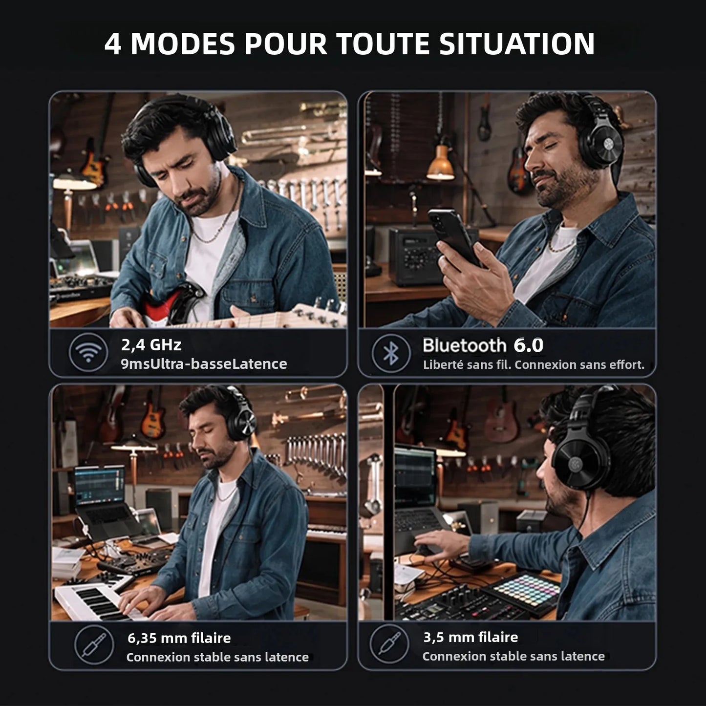 Oneodio Studio Max 1/2 Bluetooth 6.0 Headphones Wireless DJ Headset 9ms Ultra Low Latency Studio Monitor Headphones Hi-Res LDAC