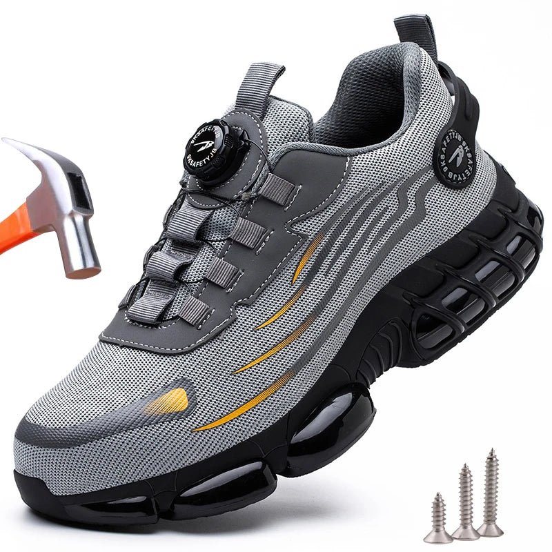 Chaussures de sécurité pour hommes et femmes, baskets de travail protectrices, bottes de sécurité verdes, chaussures Parker en acier à coussin d'air, perforation, taille 47, 48