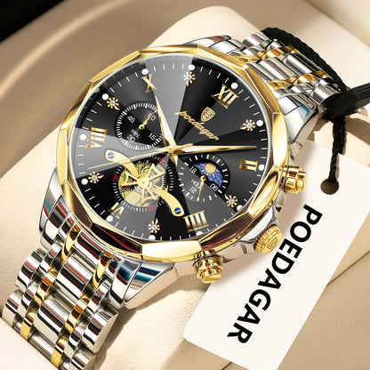 Montre homme POEDAGAR de luxe originale, étanche, chronographe lumineux, montre-bracelet en acier inoxydable à quartz, montres haut de gamme pour hommes