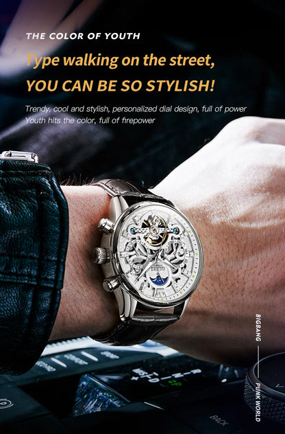 OLEVS 6658 Automatic Mechanical Watch for Man Leather Strap Waterproof Moon Phase Business Dress Men's Watches