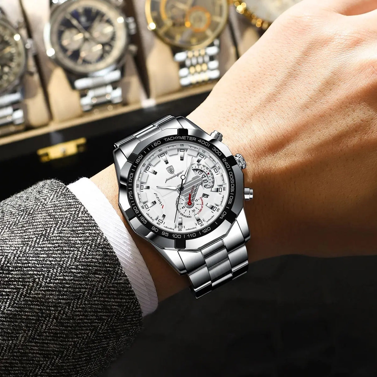 Reloj de lujo para hombre POEDAGAR, resistente al agua, luminiscente, con fecha, deportivo, correa de acero inoxidable, mecanismo de cuarzo.
