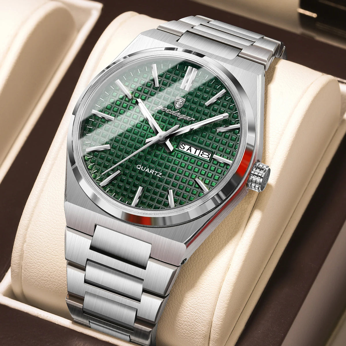 Montre-bracelet de luxe pour homme POEDAGAR, étanche, lumineuse, en acier inoxydable, avec date et jour de la semaine, à quartz, style business.