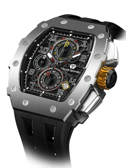 TSAR BOMBA New TB8204 Watch for Men Japan Quartz Chronograph 50M Waterproof Wristwatch Fashion Sport Clock Male Luxury Mens Gift