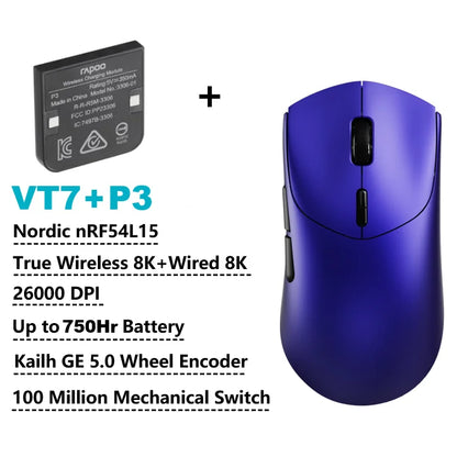 Rapoo GEN-2 VT7 Wireless Gaming Mouse 8K Wireless Polling Rate 53g Lightweight 100-Million Mechanical Switch Macro Enabled