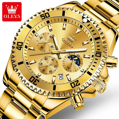 Montre OLEVS pour homme, marque de luxe, montre militaire à quartz dorée, étanche, date lumineuse, boîtier en acier inoxydable.