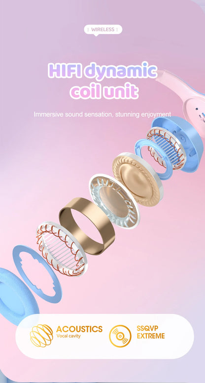 RGB Cat Ear Bluetooth Headphones For Girls Gradient Wireless Headphones With Microphone Stereo Music Game Earphones Kids Gifts