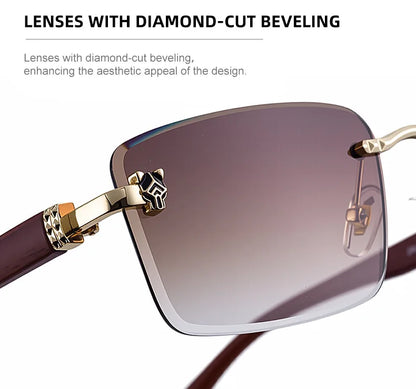 2026 Wooden Rimless Sunglasses Women Trendy Retro UV400 Protection Square Sunglass Men Brand Design Fashion Glasses Dropshipping