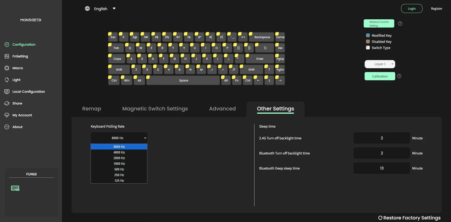 Akko MonsGeek FUN68 HE Magnetic Keyboard 65% Rapid Trigger 0.005mm 8000Hz ARGB USB/Wireless Gaming Custom Keyboard for Gamer