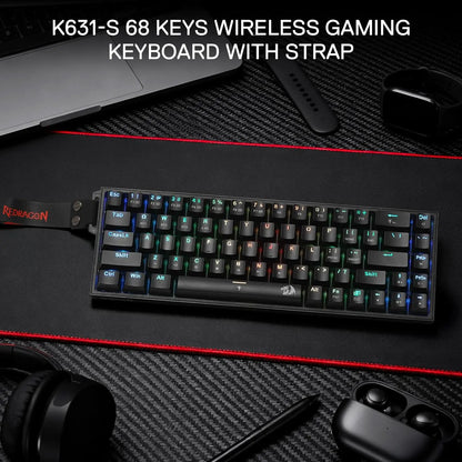 Redragon K631 PRO 65% 3-Mode Wireless RGB Gaming Keyboard, 68 Keys Hot-Swappable, Compact Mechanical Keyboard with Hot-Swappable
