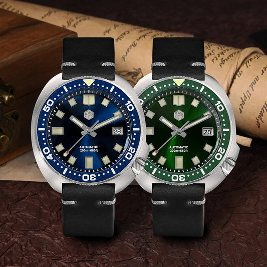 Orologio subacqueo da uomo San Martin Turtle 44 mm NH35, orologio da polso meccanico automatico con vetro zaffiro, impermeabile fino a 200 m, luminescente, Relojes SN0047