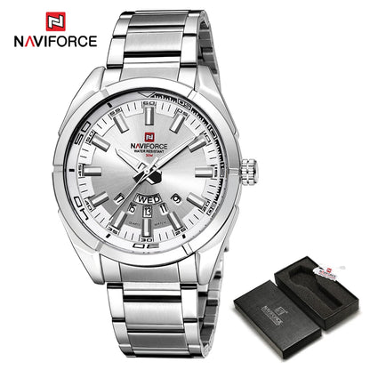 Reloj para hombre NAVIFORCE, totalmente de acero, hermético, estilo informal, movimiento de cuarzo con indicador de fecha – Reloj de pulsera de lujo para hombre, de una marca líder.