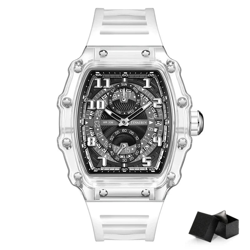 Unique Blue Fashion Brand Men's Watches Silicone Strap Waterproof Out Door Sport Military Watches for Men Multi Function Luxury