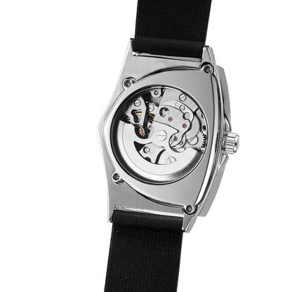 WINNER High Quality Watch for Men Triangle Steel Skeleton Mechanical Automatic Movement Clockwork Waterproof Rubber strap Wrist