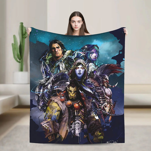 WOW World of Warcraft Arthas Retro Game Flannel Blanket  Super Warm Throw Blanket for Bedroom Camping Bedspread Sofa Bed Cover