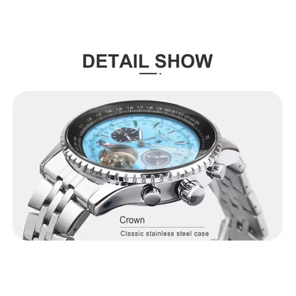 Montre mécanique automatique rétro de luxe JARAGAR 034, tourbillon, squelette creux, acier inoxydable, calendrier de la semaine, montre pour homme