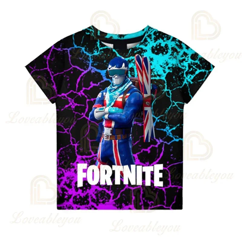 Fortnite T-Shirt für Jungen – Kinderoberteil für den Sommer, Kinderkleidung mit lustiger 3D-Battle-Royale-Game-Grafik, T-Shirt für Kleinkinder und Mädchen