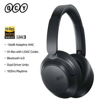 QCY H3S ANC Over Ear Headphones -56dB Noise Cancelling Headsets Bluetooth 6.0 Hi-Res LDAC Spatial Sound Earphones Dual Driver