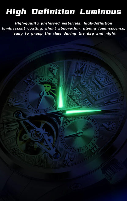 OLEVS 7028 Automatic Mechanical Men's Watch Tourbillon Dial Multifunctional Date Waterproof Luminous Watch for Men
