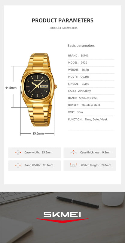 SKMEI 2420 Casual Female Wristwatch Dress For Women Ladies Business Steel Clock Fashion Quartz Date Time Women Luxury Watches