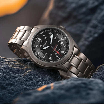 BERNY Automatic Full Titanium Watches for Men Sapphire Super Luminous Mechanical Field Watch Date 10ATM Sports Easy Read