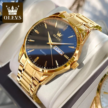 OLEVS Herrenuhr – Quarz-Armbanduhr aus Edelstahl, wasserdicht, vergoldet, elegant und strahlend, luxuriöses Accessoire für Herren