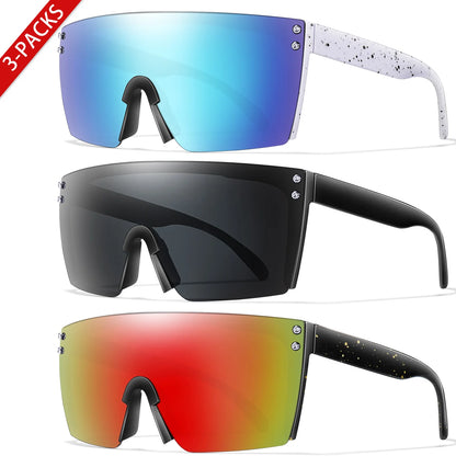 3 Pairs Fishing Sunglasses Men and Women Square Oversize Windproof Shades with UV Protection for Outdoor Cycling Hiking