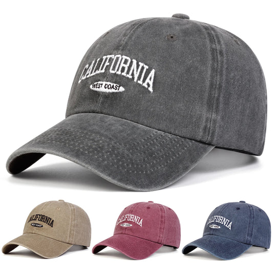 Unisex CALIFORNIA Letter Embroidery Wash Baseball Caps Spring and Autumn Outdoor Adjustable Casual Hats Sunscreen Hat