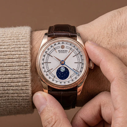 Sugess 40mm Watch of Men Moonphase Automatic ST2108 Movement Sapphire Crystal Mechanical Wristwatches Waterproof Date 2024 New