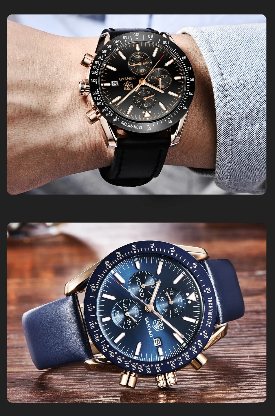 Montre homme BENYAR 5140, montre de sport décontractée, montre à quartz de luxe étanche, chronographe militaire de marque haut de gamme.