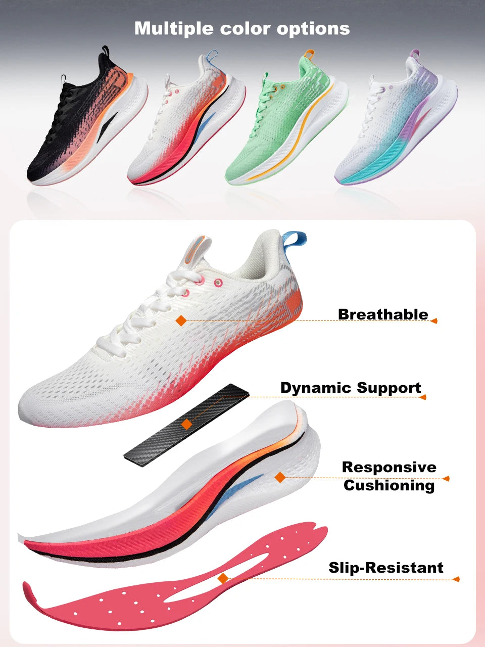 Baasploa Men Running Shoes Professional Training Women Carbon Plate Mesh Breathable Sneakers Male Lightweight Unisex Sport Shoes