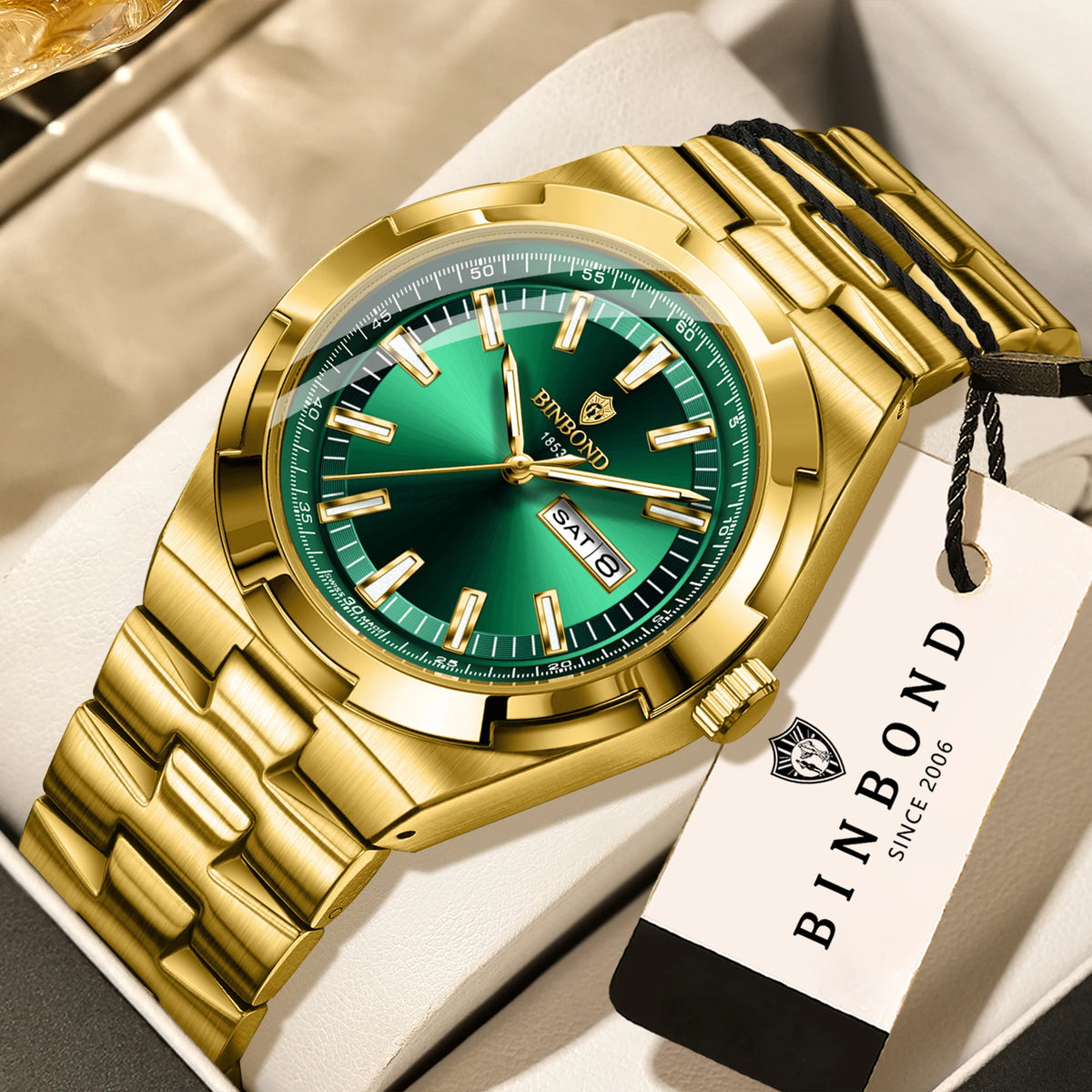 Relojes de cuarzo BINBOND de acero inoxidable para hombre – Reloj de lujo, resistente al agua y luminiscente – Modelo original para hombre