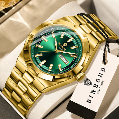 Relojes de cuarzo BINBOND de acero inoxidable para hombre – Reloj de lujo, resistente al agua y luminiscente – Modelo original para hombre