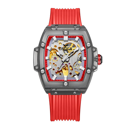 Luxury men's watch onola plastic transparent hollow full automatic mechanical watches men waterproof clock