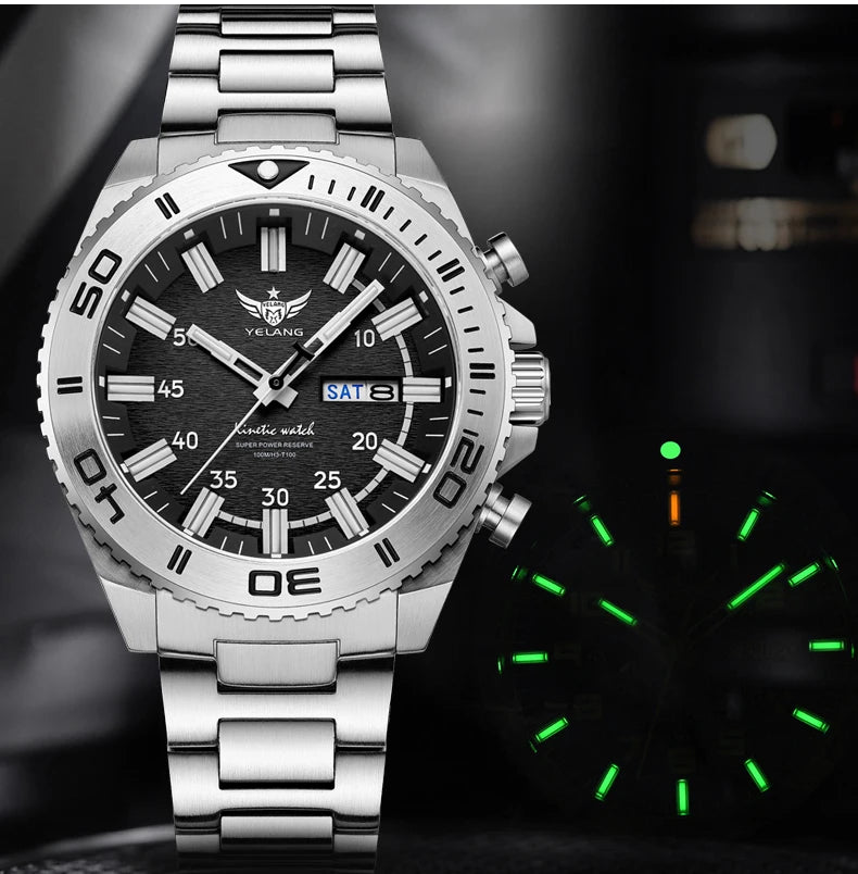 Yelang Watches V1035 44mm Men Diving Watch Human Kinetic Energy Watch 100m Waterproof Watches luminous Japan PX83 Sapphire