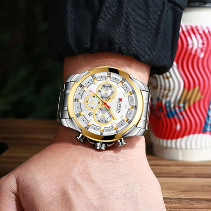 Pánské chronografové hodinky CURREN, velký ciferník o průměru 48 mm, náramek z nerezové oceli, tři pomocné ciferníky, sportovní náramkové hodinky s quartzovým strojkem, luxusní styl