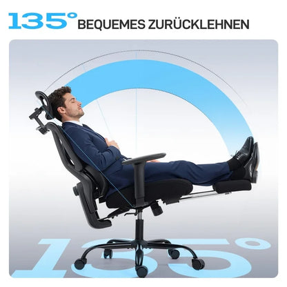 Ergonomic Office Chair with Wheels, Mesh, Lumbar Support, Armrests & Adjustable Headrest