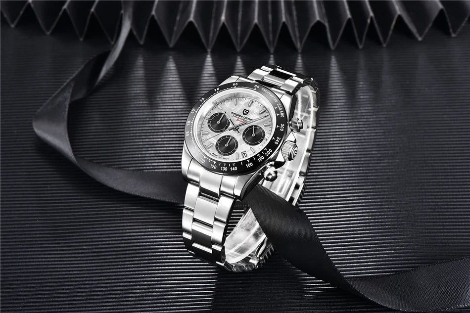 PAGANI DESIGN V2 40MM Reloj de cuarzo para hombre con esfera de meteorito, cristal de zafiro, cronógrafo retro y resistente al agua