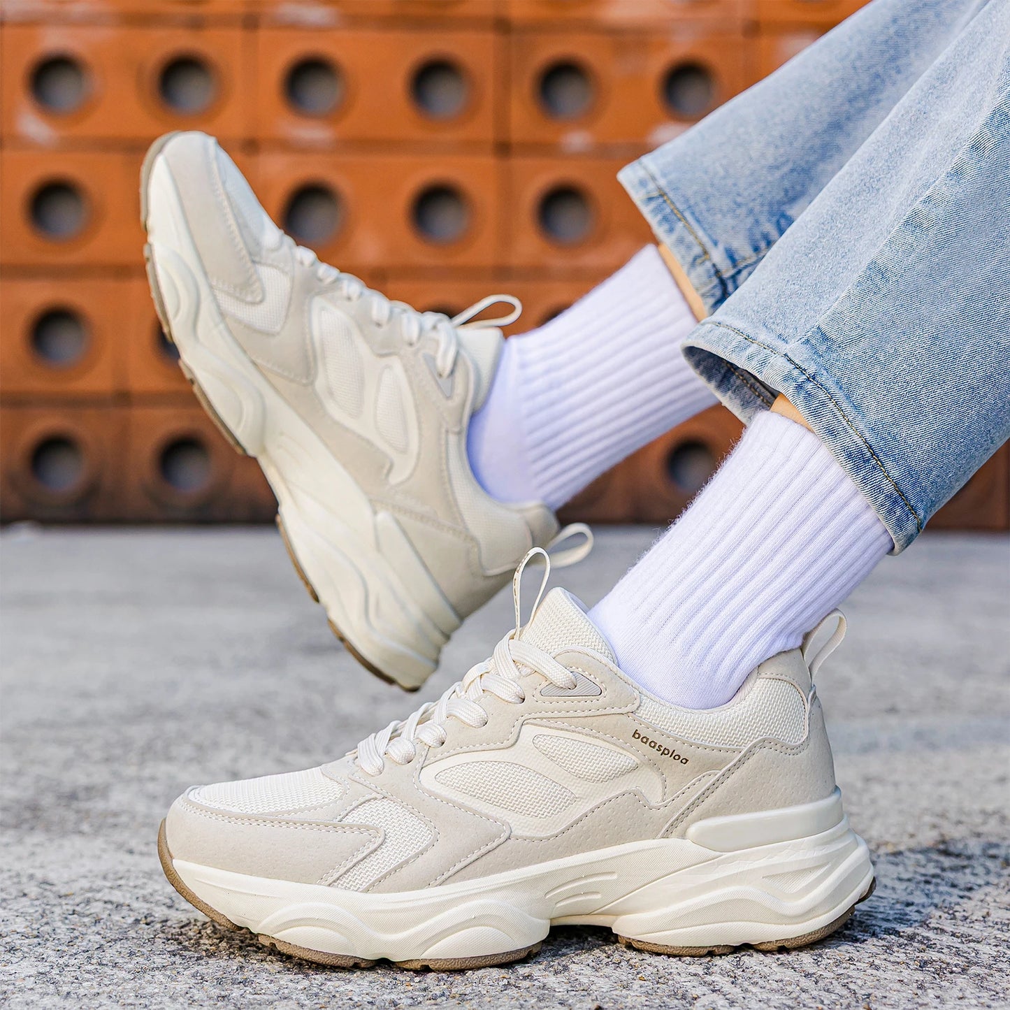 Baasploa Women Walking Shoes Lightweight Mesh Breathable Sport Shoes Comfort Soft Female Leather Height Increase Casual Sneakers