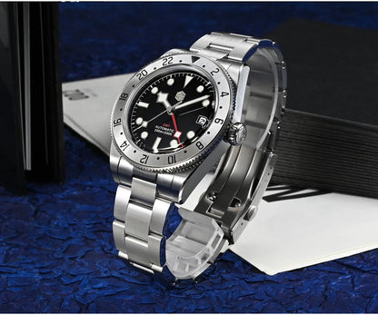 San Martin 39mm NH34 GMT Men Luxury Watch Bidirectional Aluminum Bezel Automatic Mechanical Sapphire 100M Waterproof  SN0109