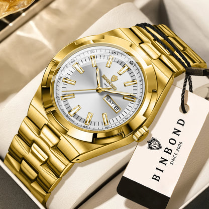 Relojes de cuarzo BINBOND de acero inoxidable para hombre – Reloj de lujo, resistente al agua y luminiscente – Modelo original para hombre