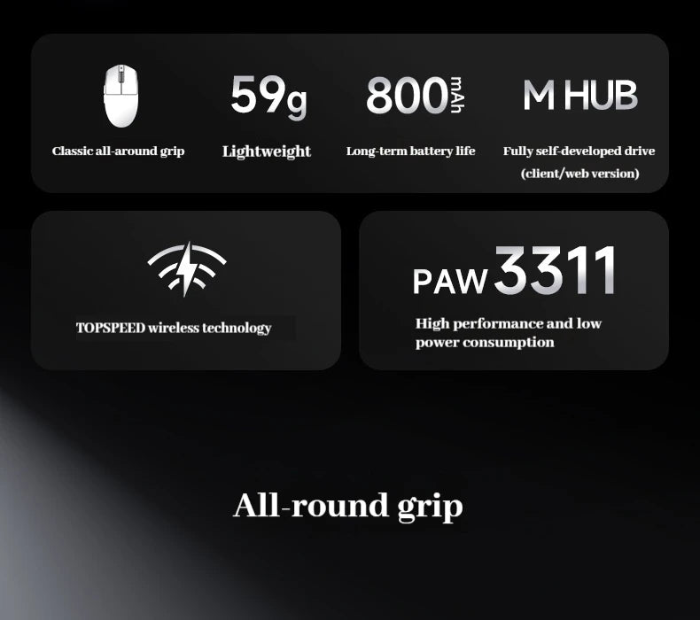 MCHOSE G3 V2 Pro Wireless Gaming Mouse Tri-Mode Bluetooth 800mAh Rechargeable Lightweight Customized Ergonomics Esports Mouse