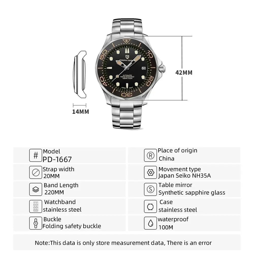 PAGANI DESIGN 007 Mechanical Wristwatch for Men Luxury Automatic Watch NH35A AR Sapphire Crystal Waterproof Clock 2024 New