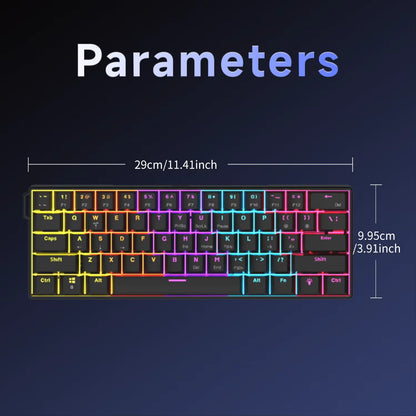 AJAZZ NK61 61-Key Red Switch Wired Mechanical Keyboard with Hot-Swappable Keys and RGB Lighting, Suitable for PC and Mac