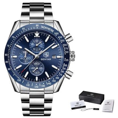 Montre homme BENYAR 5140, montre de sport décontractée, montre à quartz de luxe étanche, chronographe militaire de marque haut de gamme.