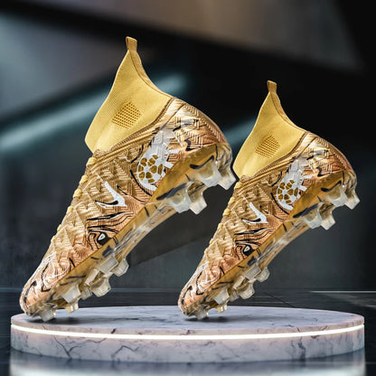 Men's High Ankle Football Boots Turf Soccer Cleats Breathable Non-slip Training Match Sneakers Outdoor Sports FG Soccer Shoes