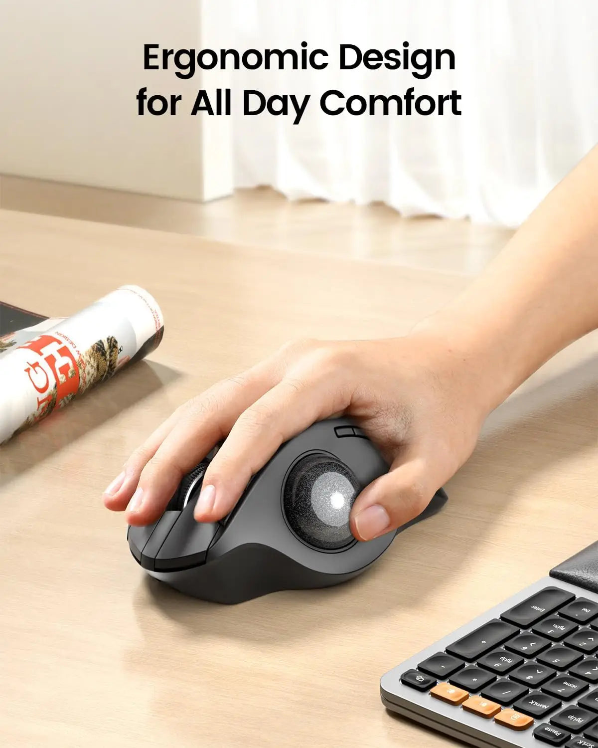 ProtoArc Wireless Trackball Mouse EM01 NL Ergonomic Bluetooth Rollerball Thumb Rechargeable Computer Laptop Mouse