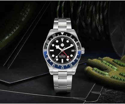 San Martin 39mm NH34 GMT Men Luxury Watch Bidirectional Aluminum Bezel Automatic Mechanical Sapphire 100M Waterproof  SN0109