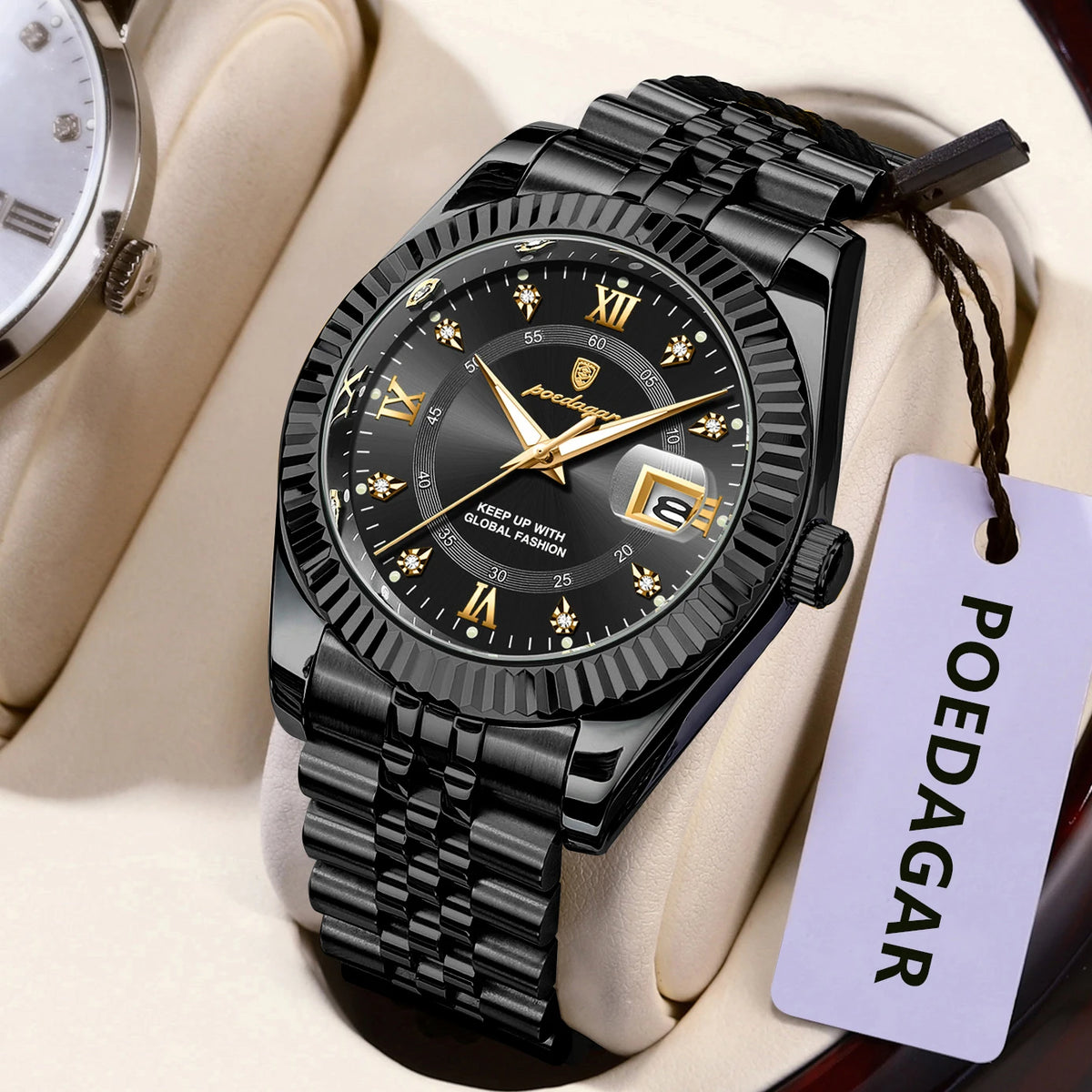 Montre pour homme POEDAGAR – Modèle de luxe, étanche, en acier inoxydable, avec affichage luminescent, style militaire, fonction date, mouvement à quartz, idéale pour le travail ou les occasions professionnelles.