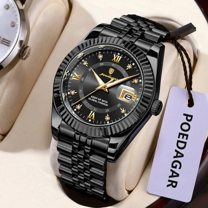 Montre pour homme POEDAGAR – Modèle de luxe, étanche, en acier inoxydable, avec affichage luminescent, style militaire, fonction date, mouvement à quartz, idéale pour le travail ou les occasions professionnelles.