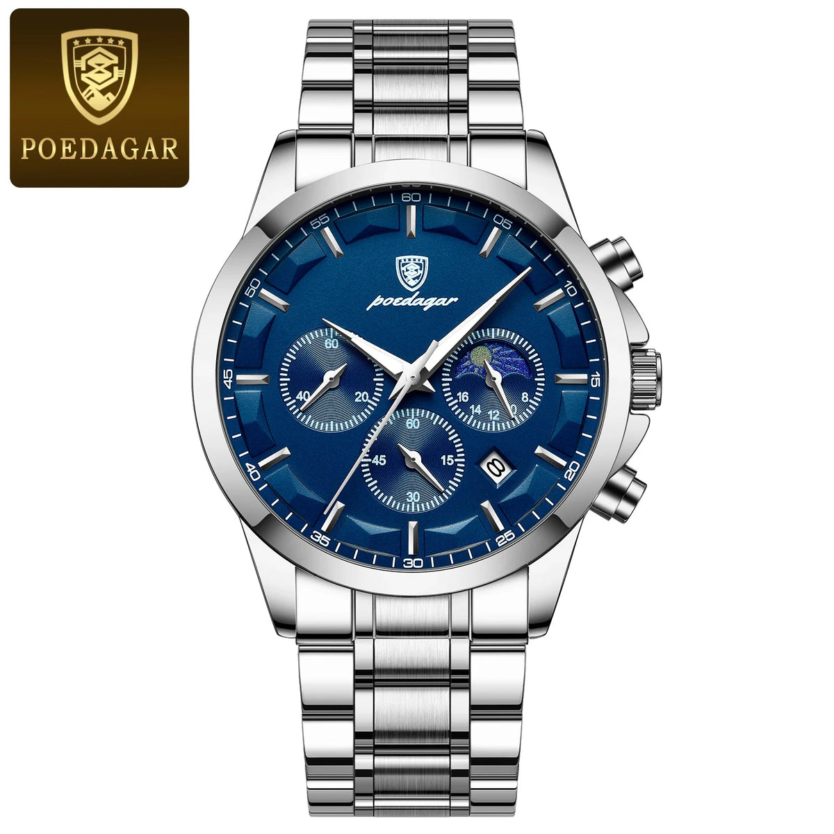 Montre-bracelet de luxe pour homme POEDAGAR, style militaire, étanche, lumineuse, chronographe, en acier inoxydable, à quartz, avec boîte.